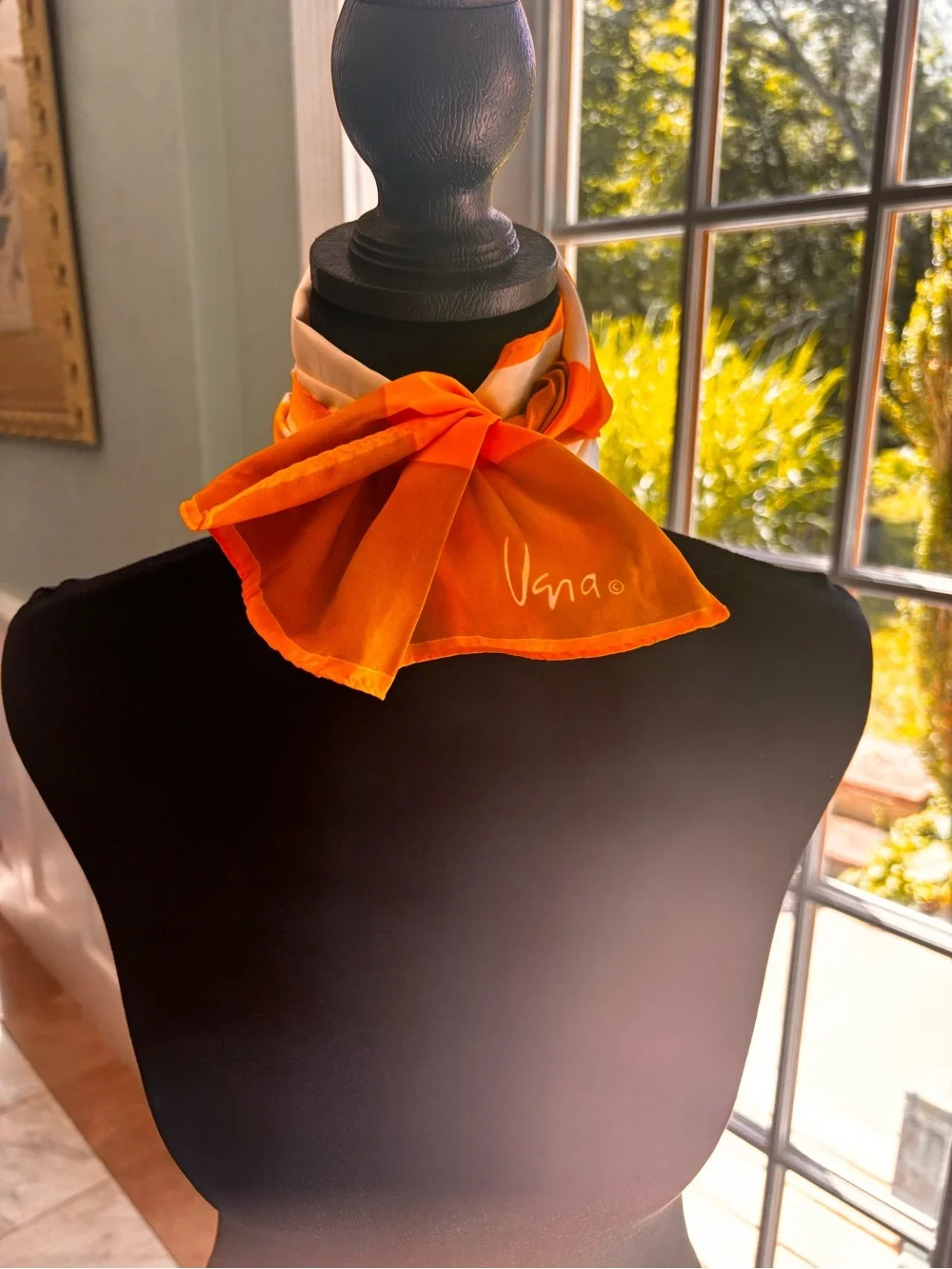Vera vintage Floral Silk Scarf in White Yellow and Orange